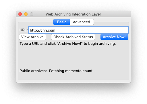 Screenshot depicting cnn.com being loaded into the basic WAIL interface.